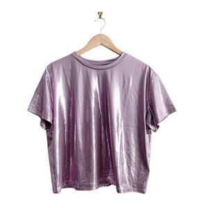 H&M Glittery Top Pink Dots Short Sleeve Wide Boxy Women's M